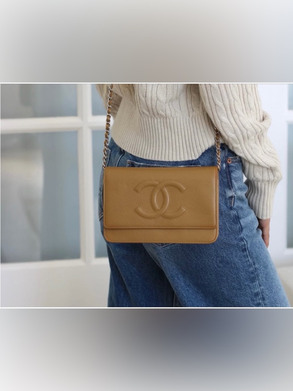 Chanel Dark Beige Caviar Wallet on Chain WOC Silver Hardware Crossbody Bag - Picture 2 of 11